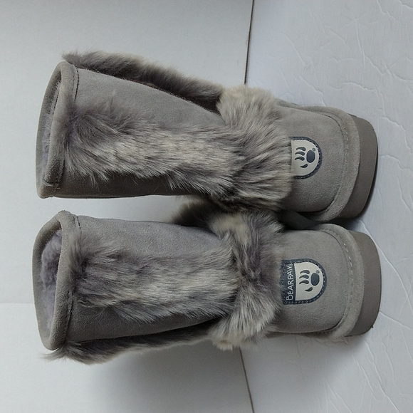 Bearpaw Gray Cow Suede Wool Blend Fur Lining Boots Mid Calf Sz 10M - Picture 5 of 17